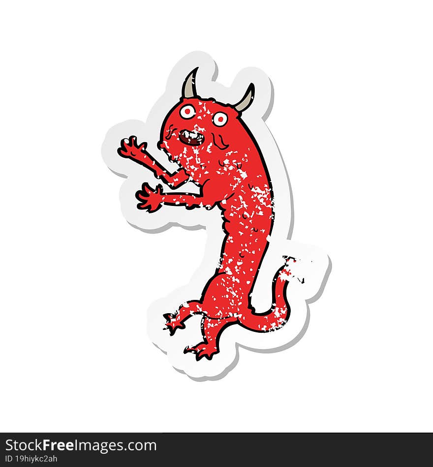 Retro Distressed Sticker Of A Cartoon Devil