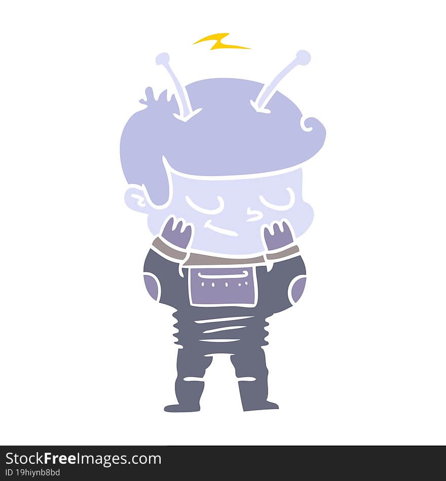 bashful flat color style cartoon spaceman