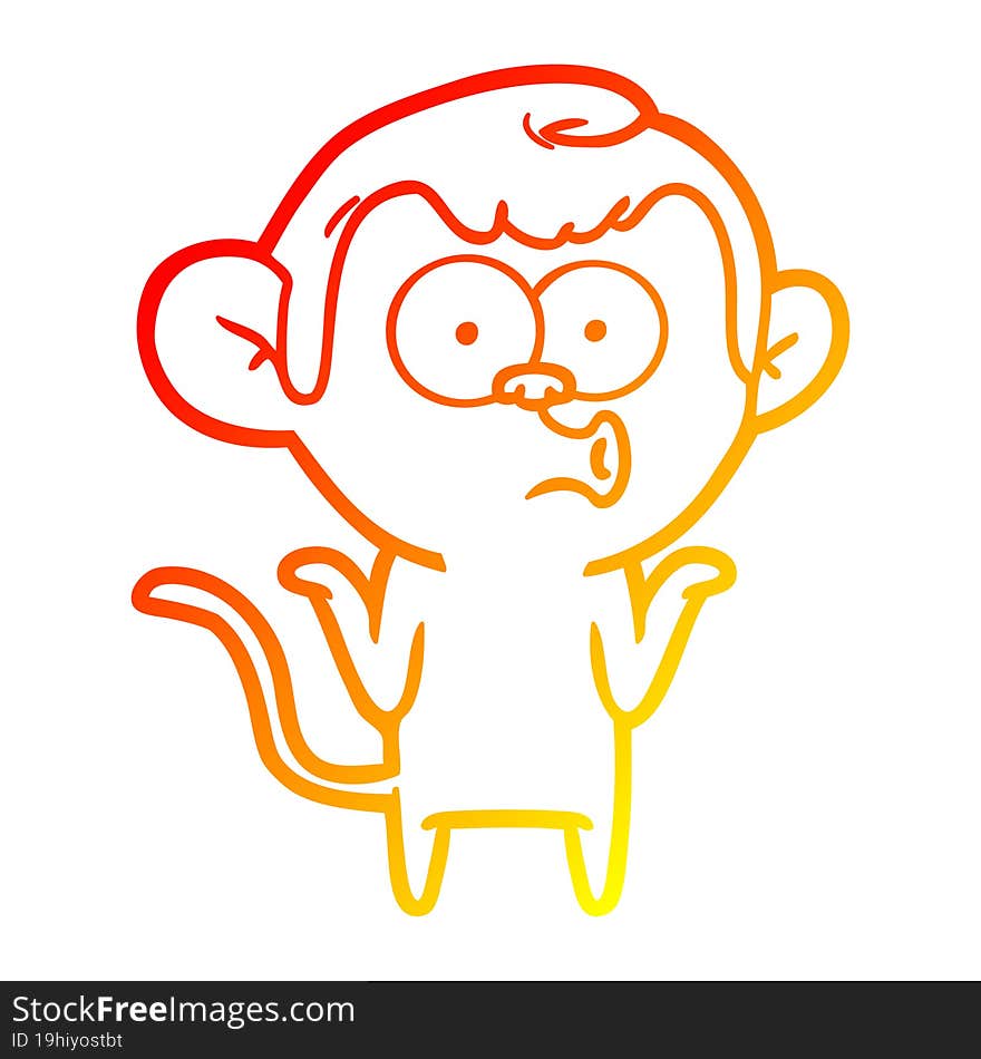 warm gradient line drawing cartoon confused monkey