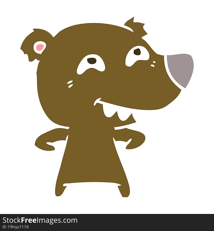 flat color style cartoon bear showing teeth