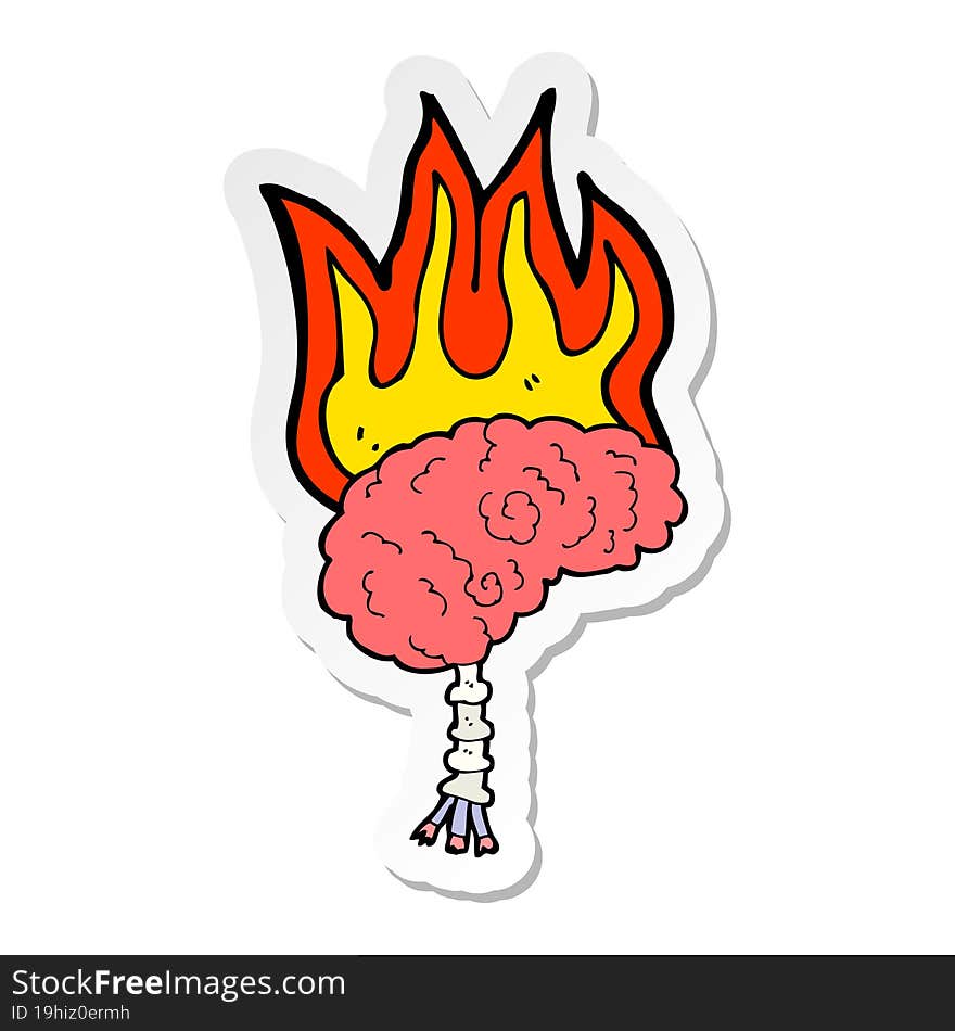 sticker of a cartoon brain on fire