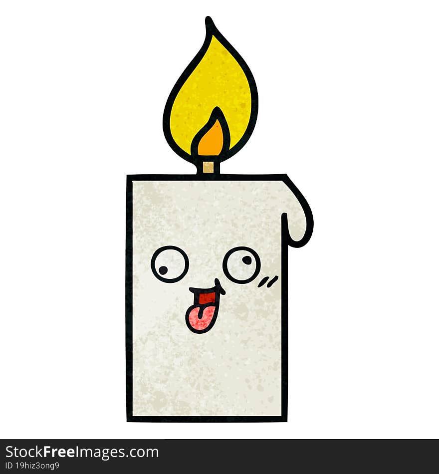 retro grunge texture cartoon of a lit candle