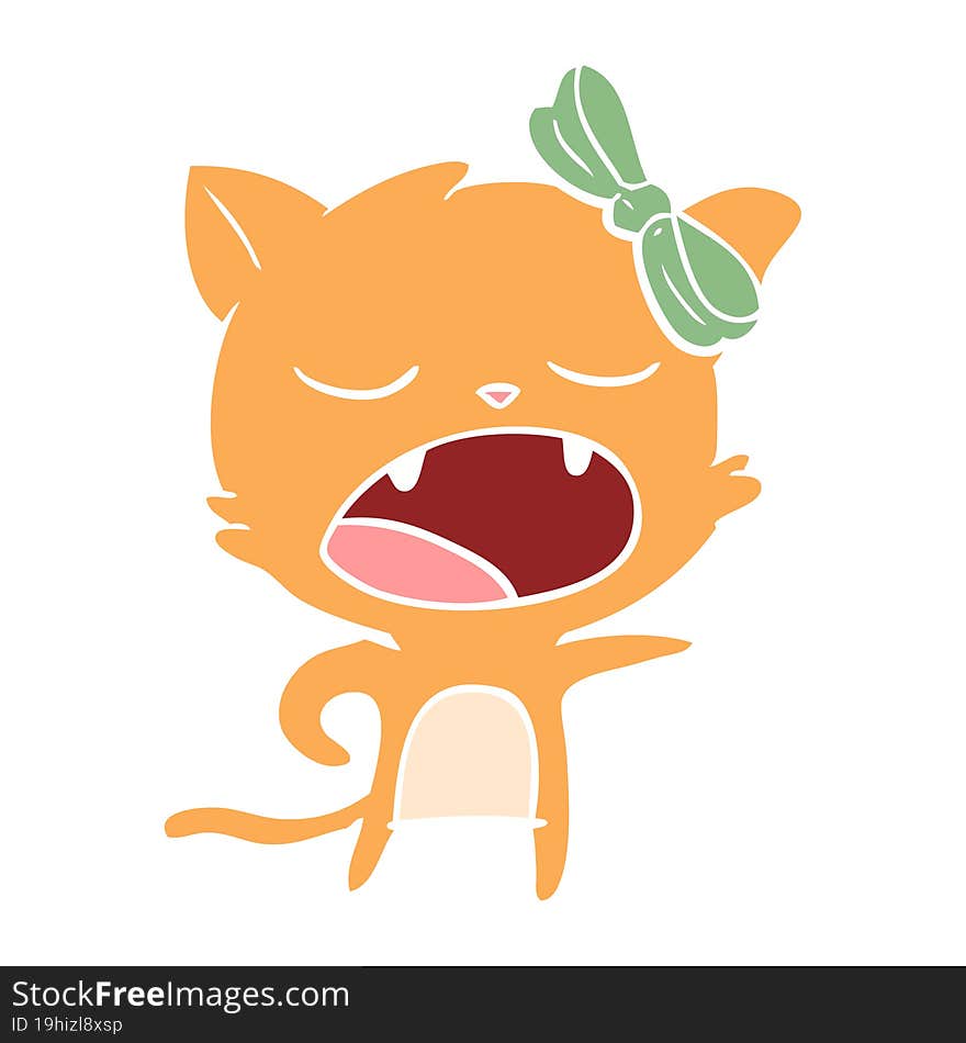 flat color style cartoon yawning cat