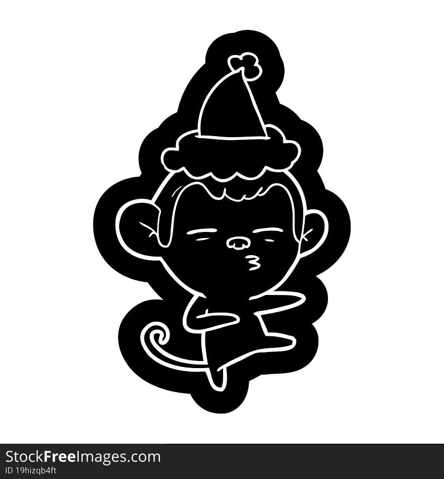 cartoon icon of a suspicious monkey wearing santa hat