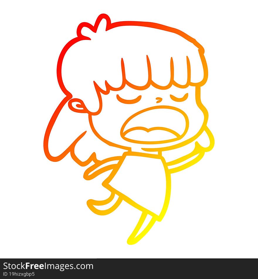 warm gradient line drawing of a cartoon woman talking loudly