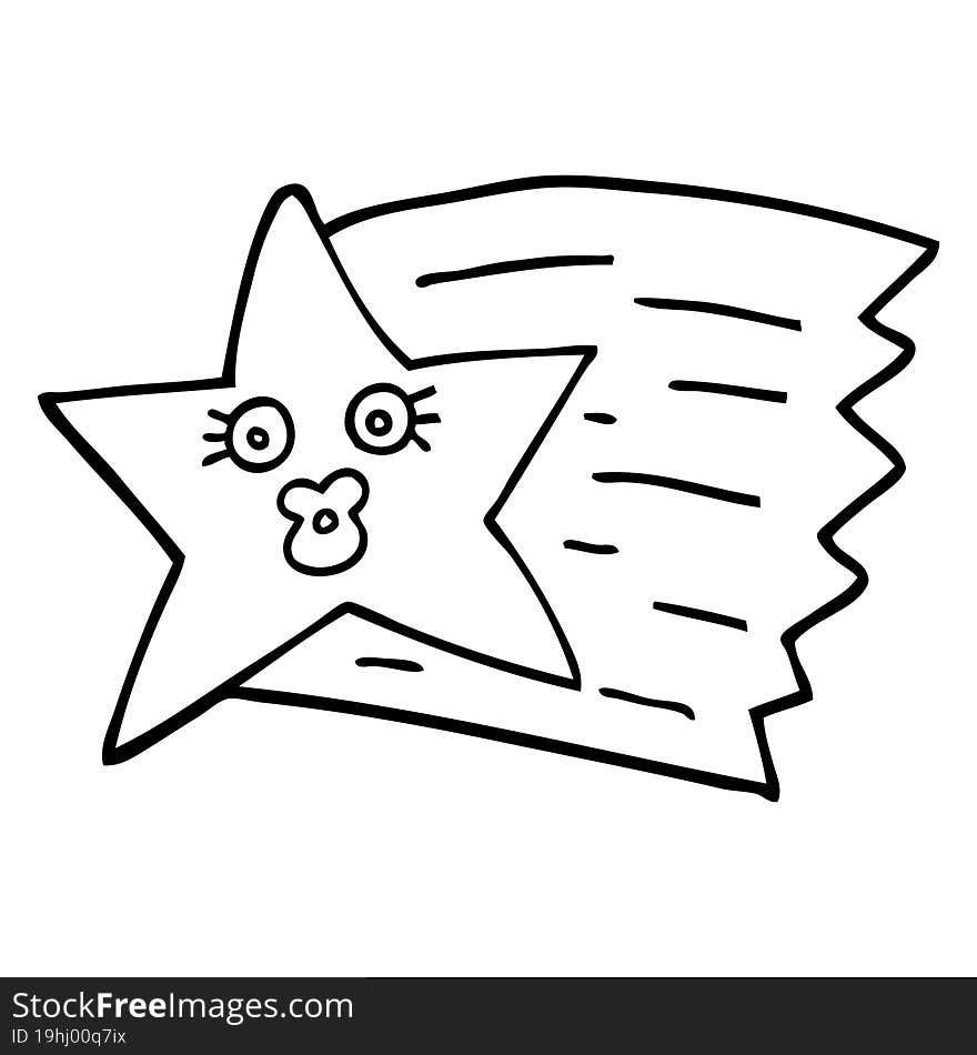 black and white cartoon shooting star