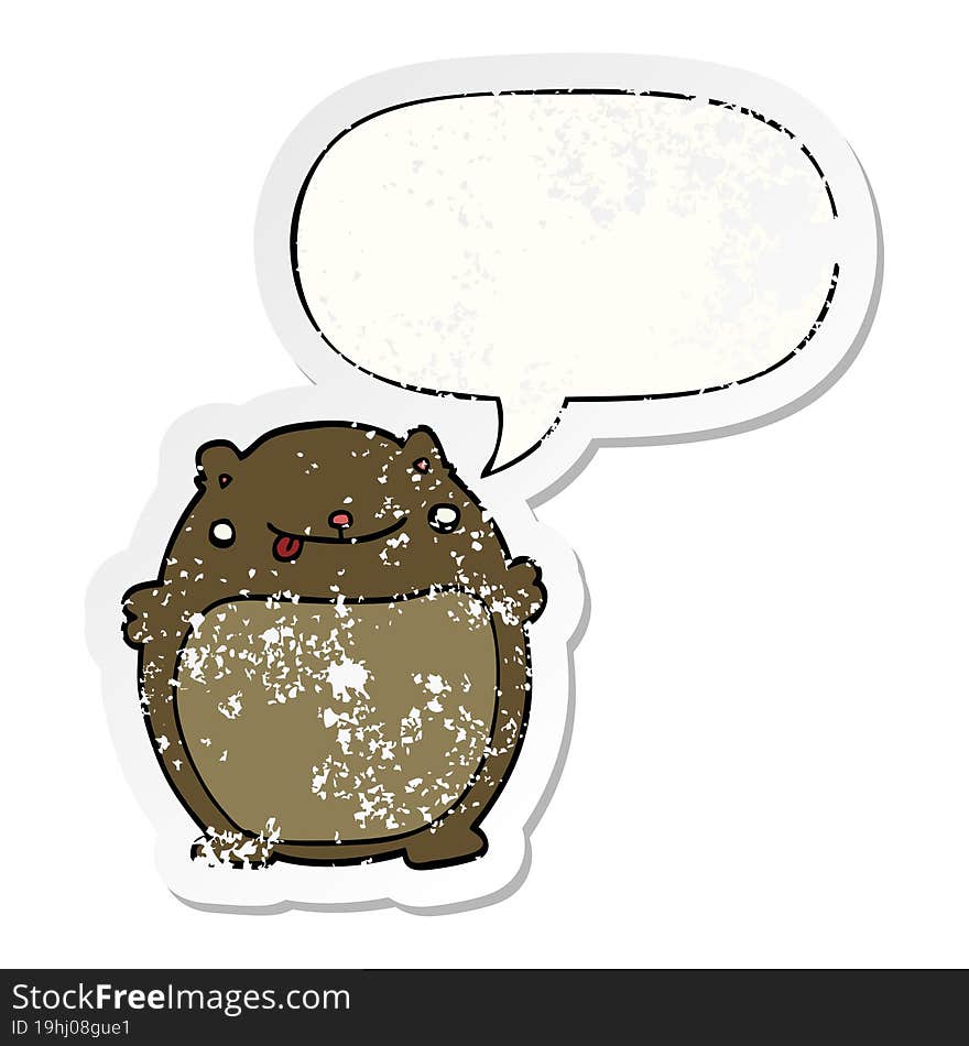 cartoon fat bear and speech bubble distressed sticker