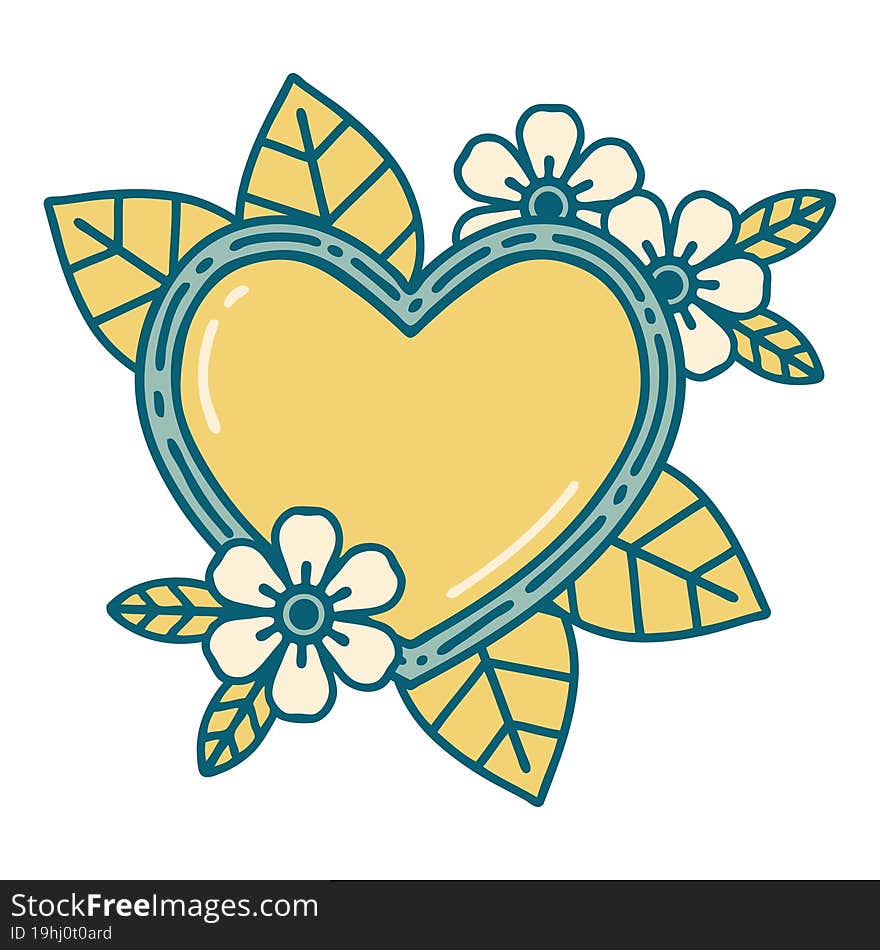 iconic tattoo style image of a botanical heart. iconic tattoo style image of a botanical heart