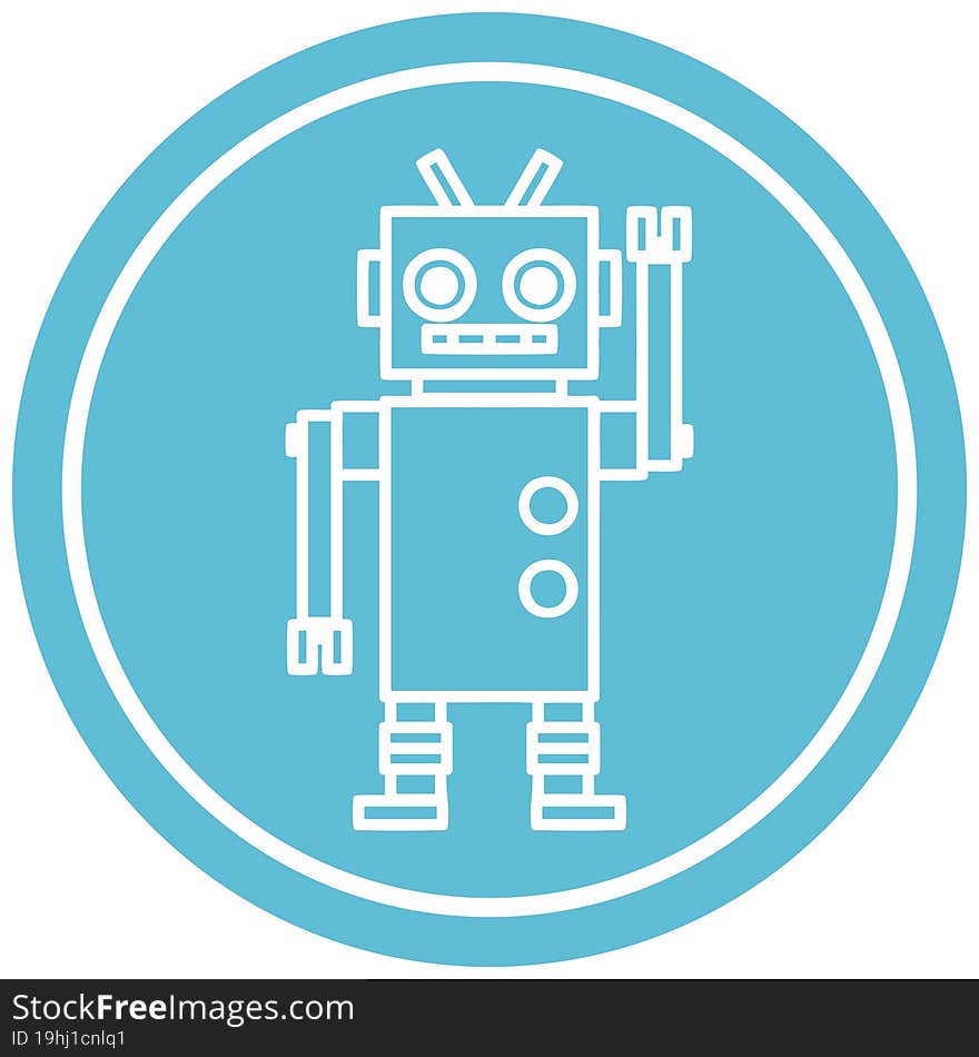 dancing robot circular icon symbol