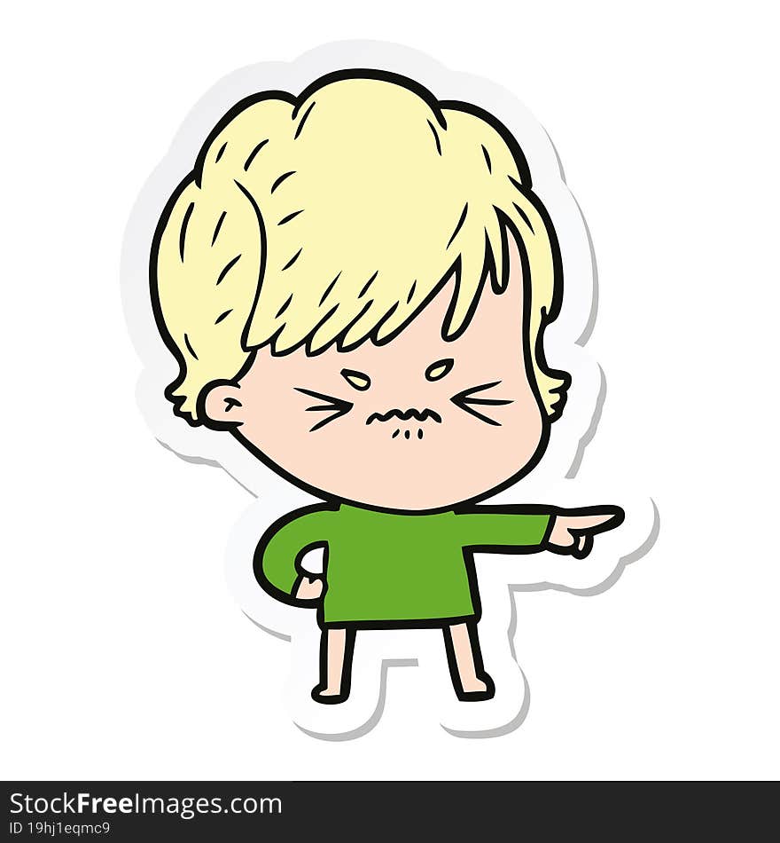 sticker of a cartoon frustrated woman