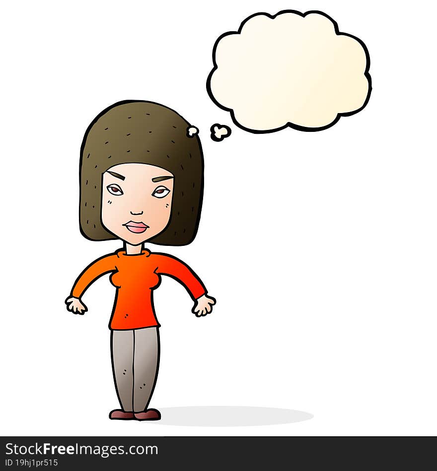 Cartoon Woman Shrugging Shoulders With Thought Bubble