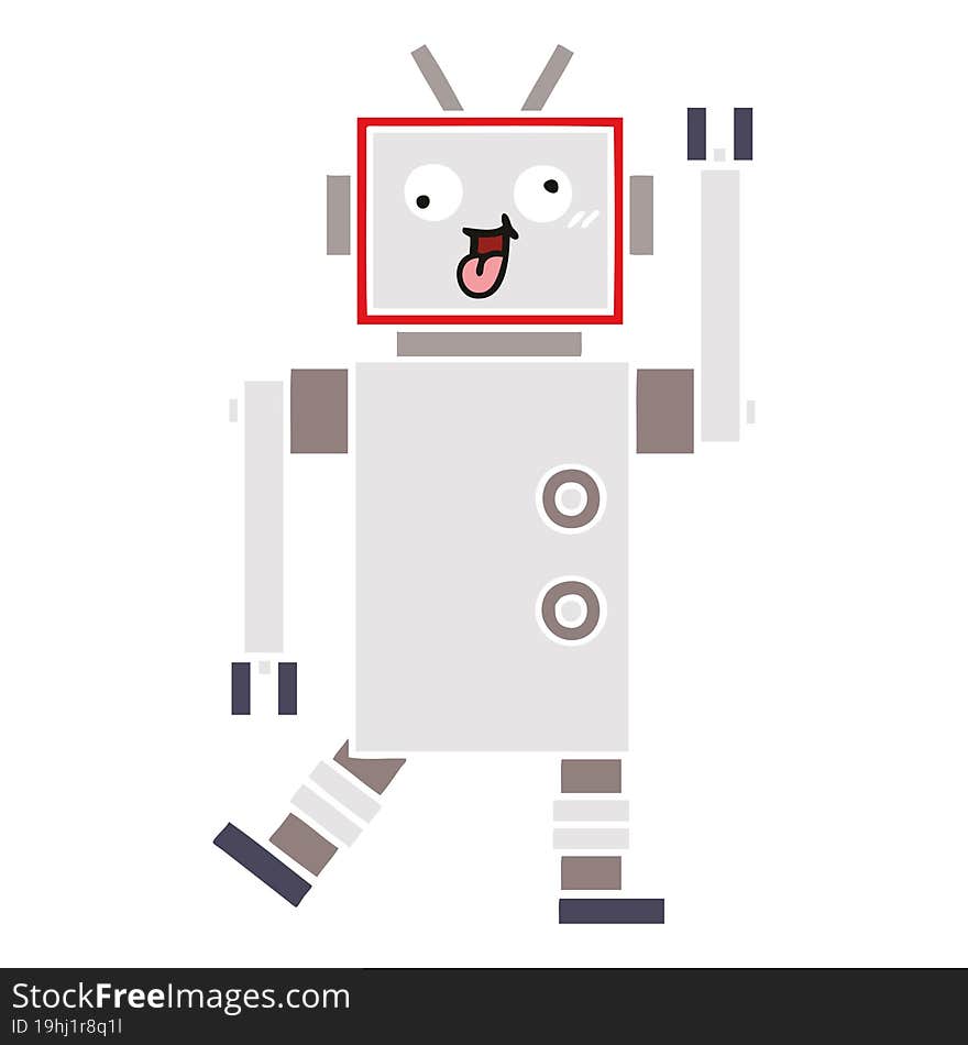 flat color retro cartoon of a crazy robot