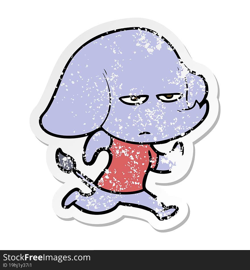 distressed sticker of a annoyed cartoon elephant