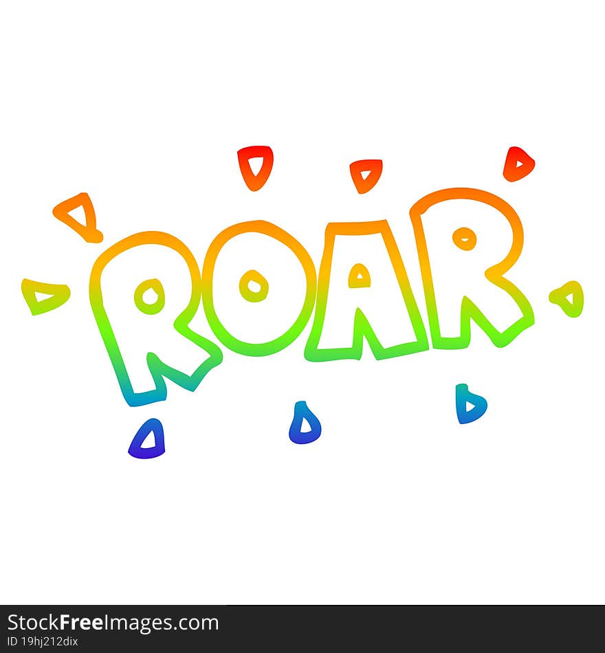 rainbow gradient line drawing of a cartoon roar sign