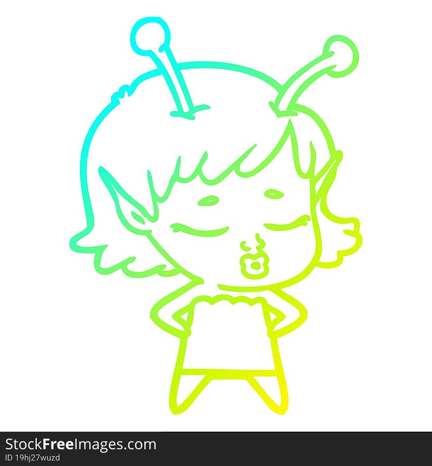 cold gradient line drawing cute alien girl cartoon