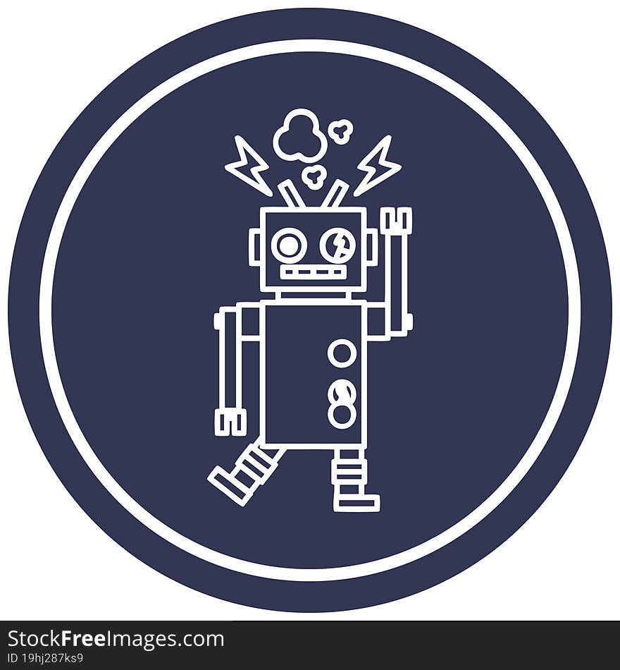 malfunctioning robot circular icon