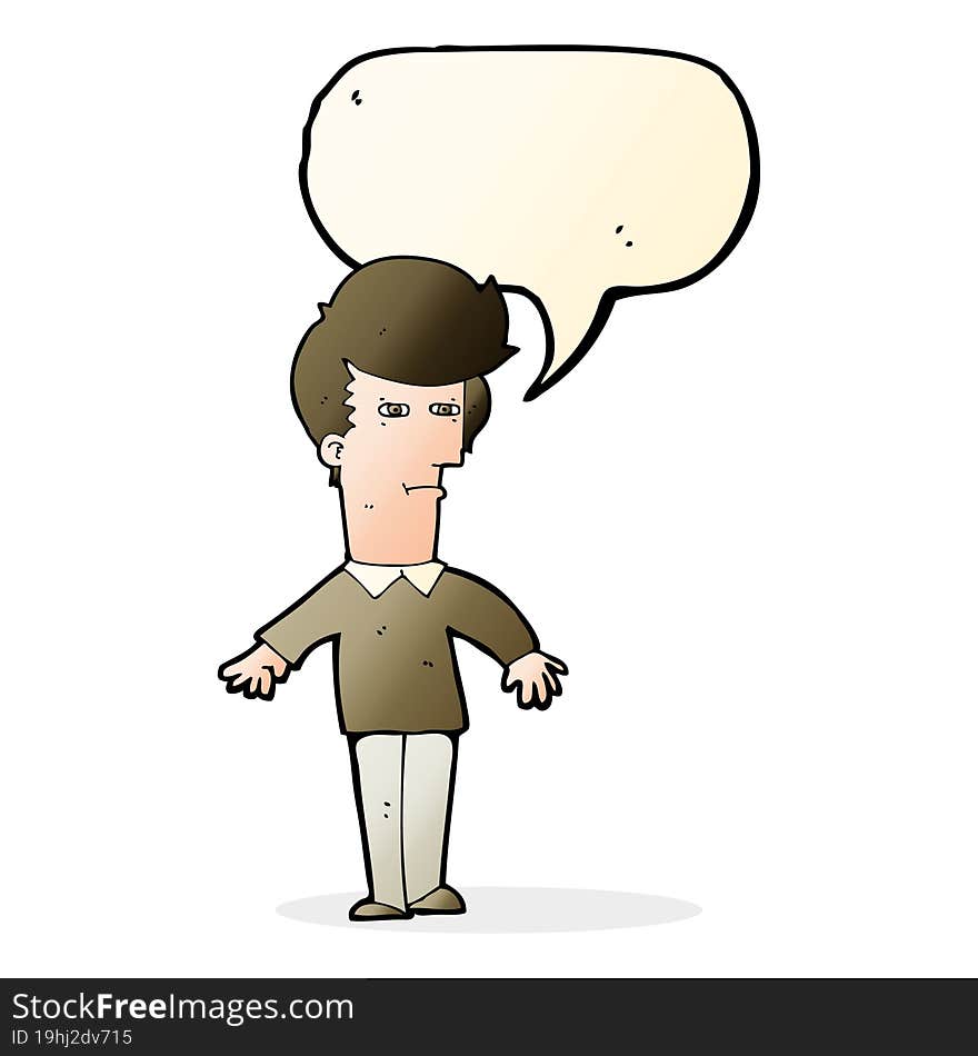 cartoon suspicious man with speech bubble