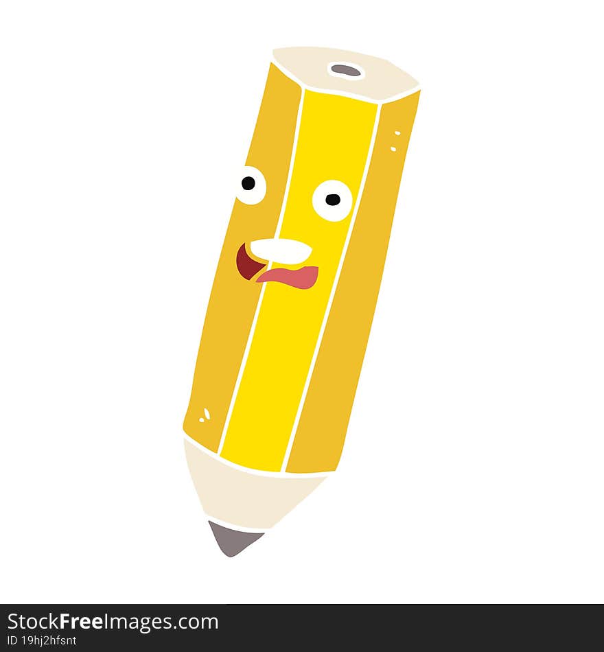 happy flat color illustration of pencil. happy flat color illustration of pencil