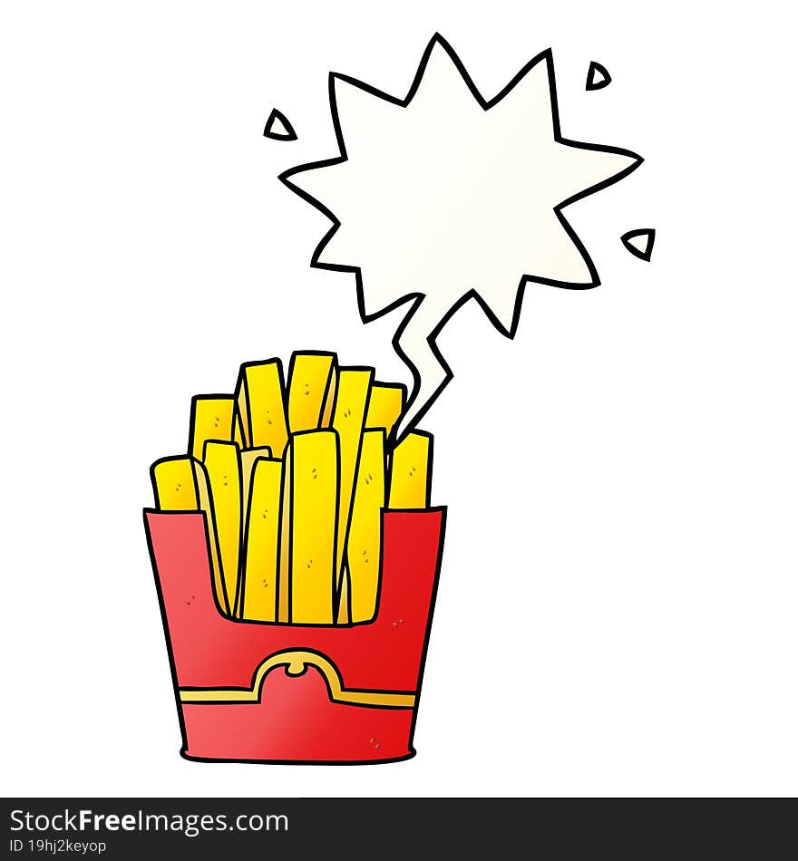 cartoon junk food fries and speech bubble in smooth gradient style