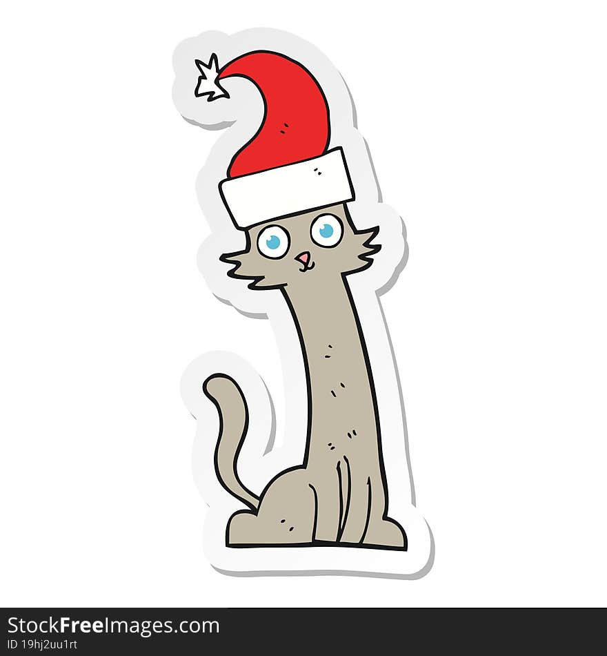 sticker of a cartoon cat in christmas hat