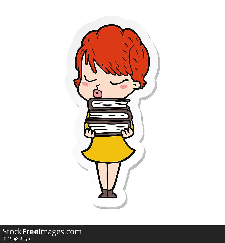 sticker of a cartoon woman with eyes shut