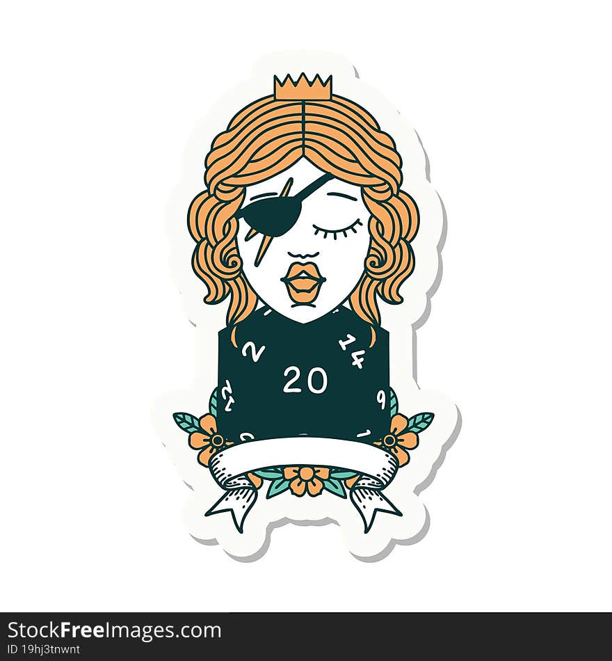 human rogue with natural 20 dice roll sticker