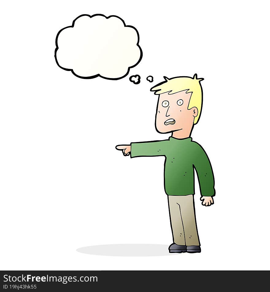 cartoon pointing man with thought bubble