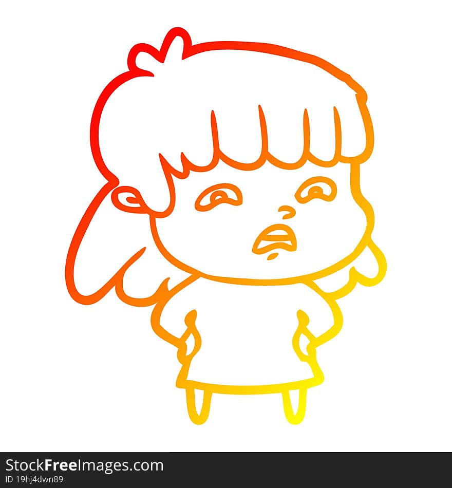 warm gradient line drawing cartoon worried woman