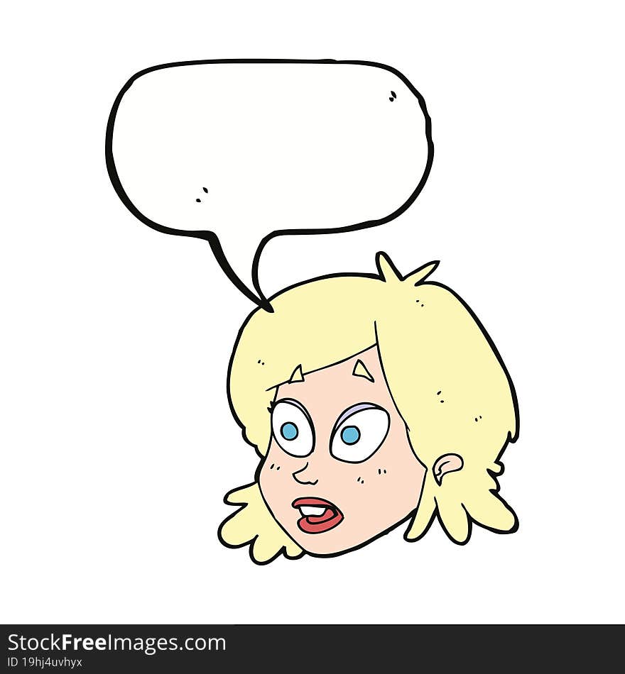 cartoon female face with surprised expression with speech bubble