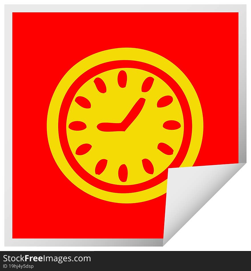 square peeling sticker cartoon of a wall clock