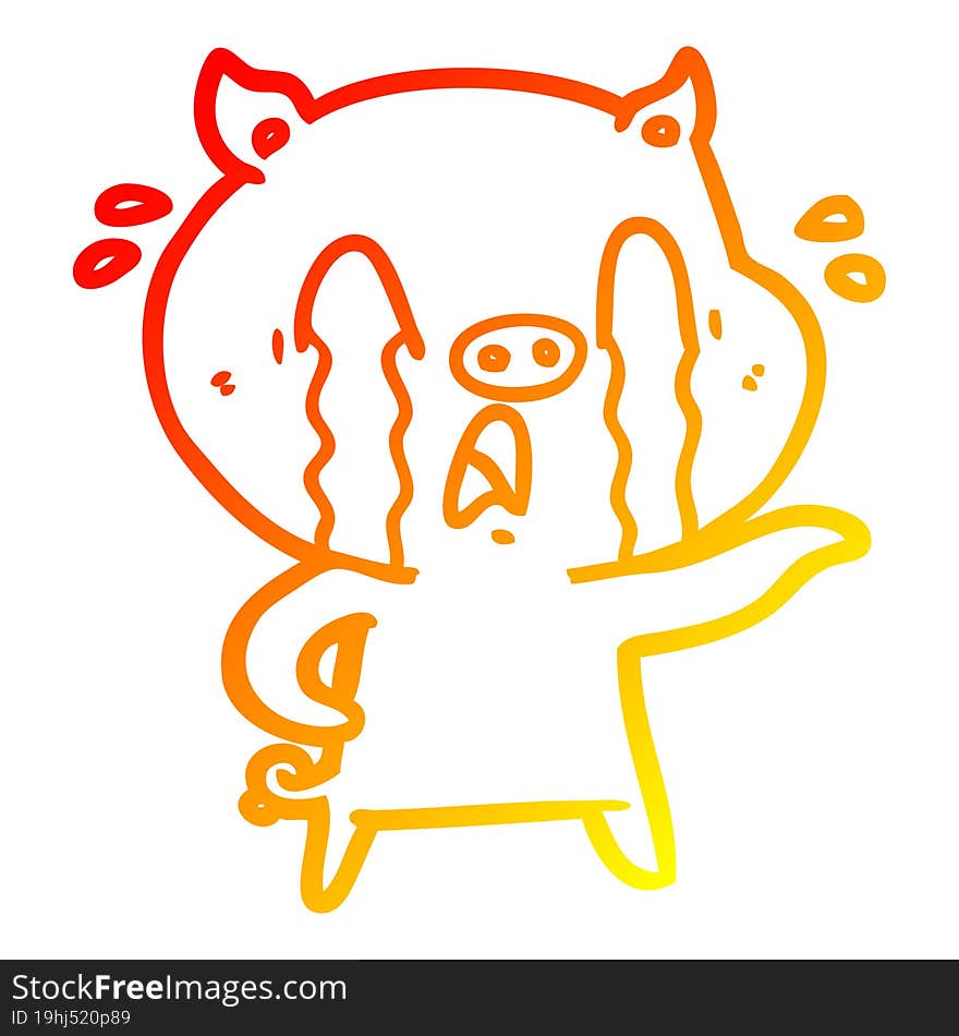 Warm Gradient Line Drawing Crying Pig Cartoon