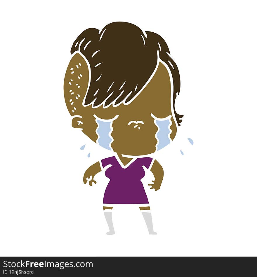 flat color style cartoon crying girl