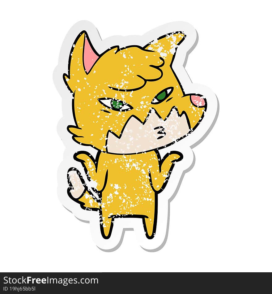 distressed sticker of a clever cartoon fox