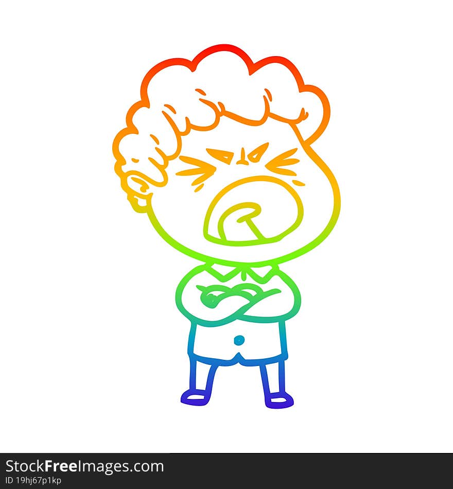 rainbow gradient line drawing cartoon furious man