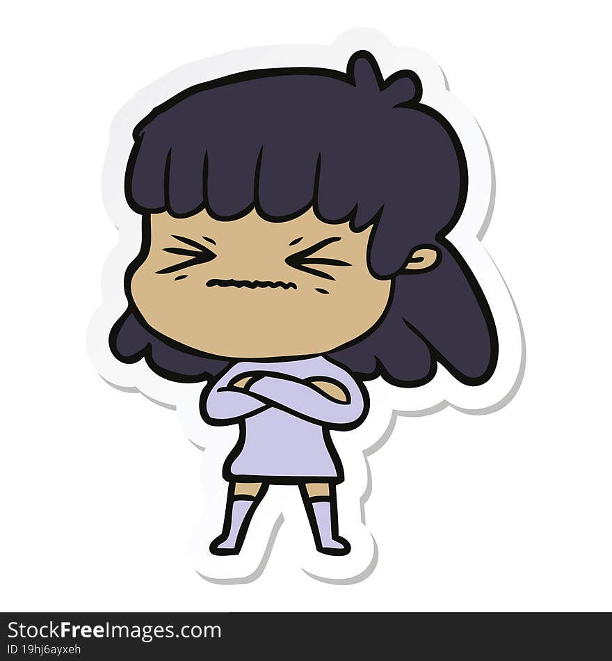 sticker of a cartoon stressed out woman