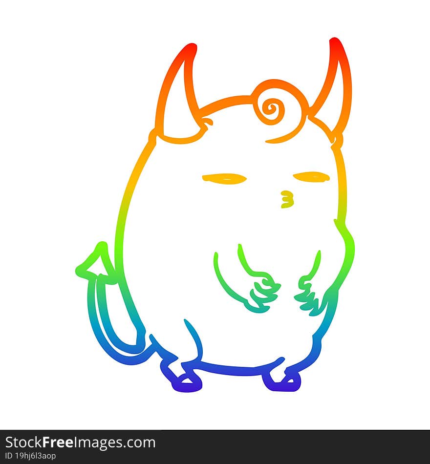 rainbow gradient line drawing of a fat little halloween devil