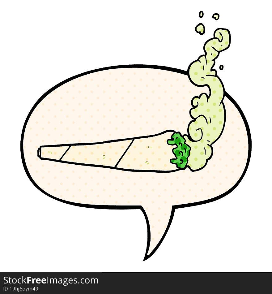 cartoon marijuiana joint and speech bubble in comic book style