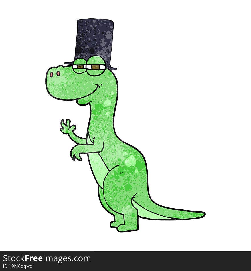 textured cartoon dinosaur wearing top hat