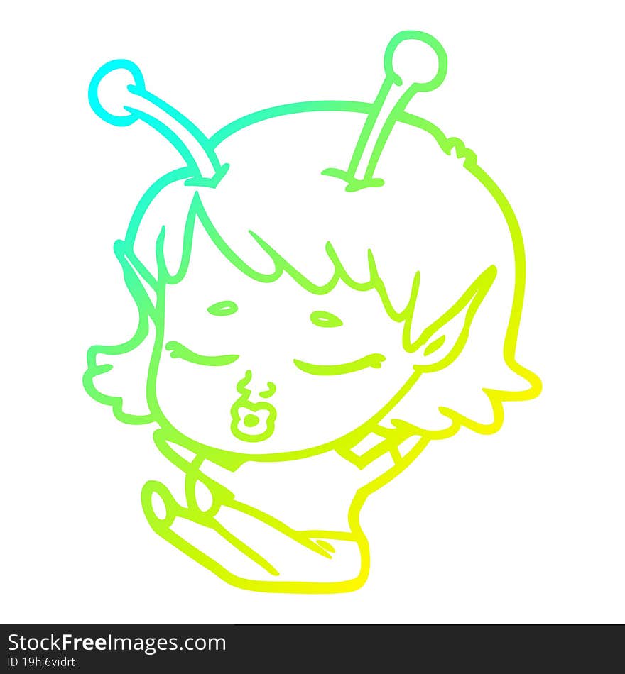 cold gradient line drawing cute alien girl cartoon