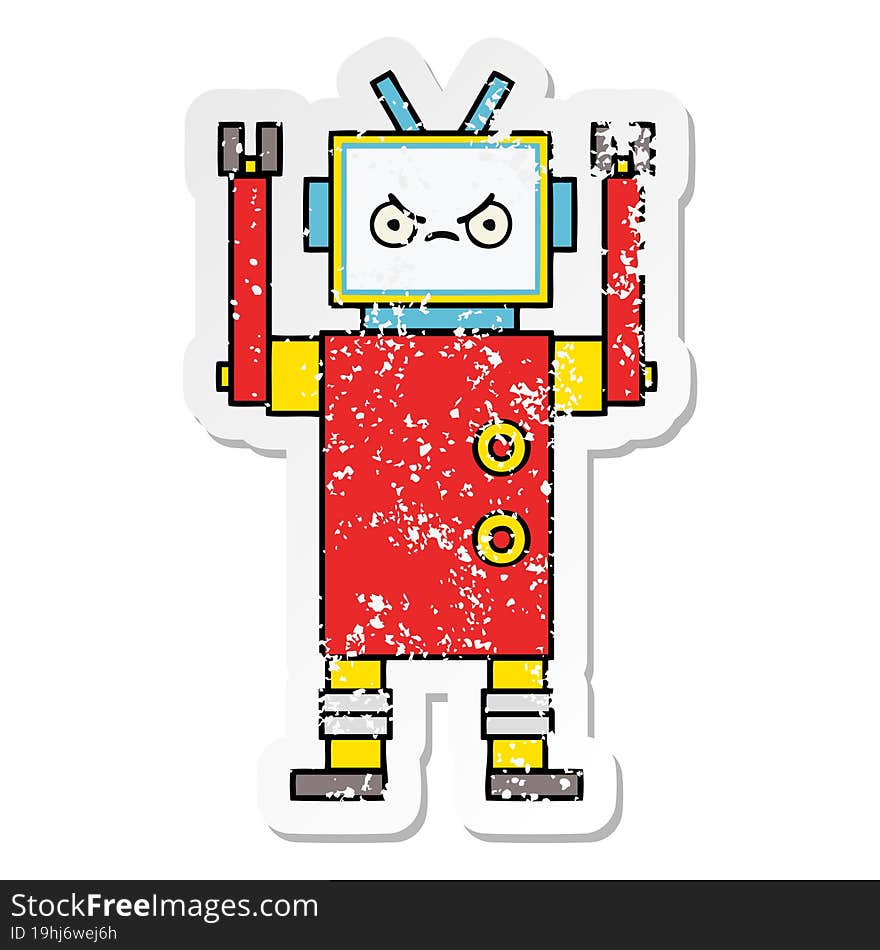 Distressed Sticker Of A Cute Cartoon Robot