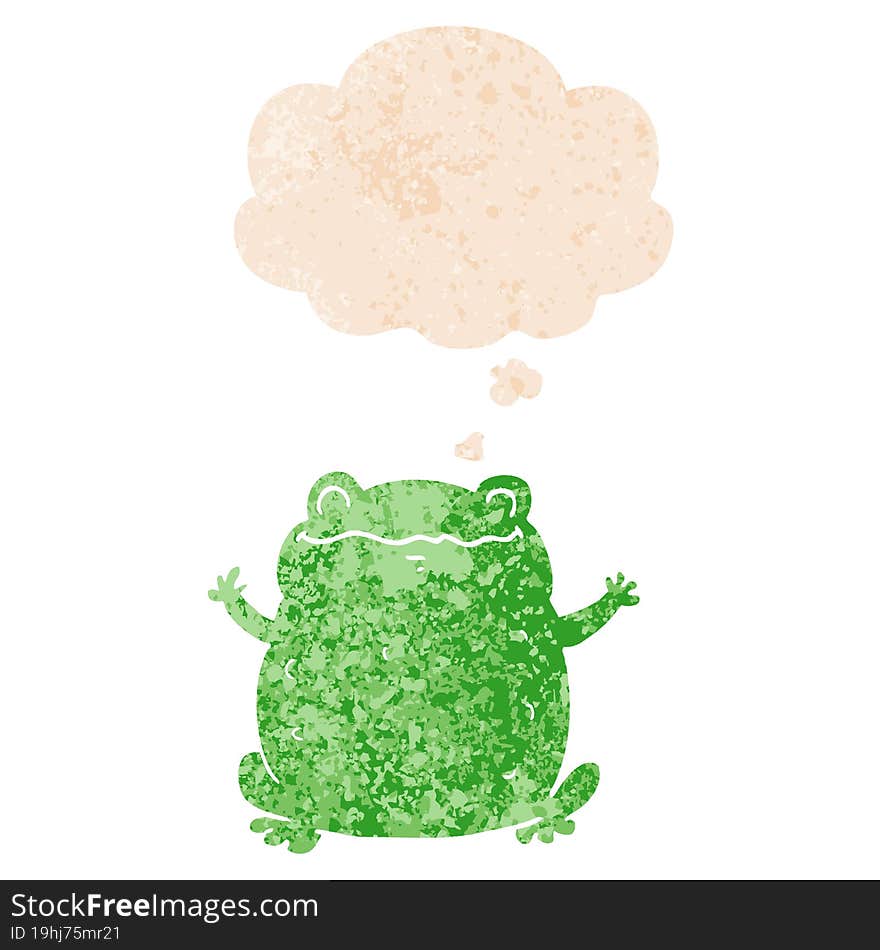 cartoon toad and thought bubble in retro textured style