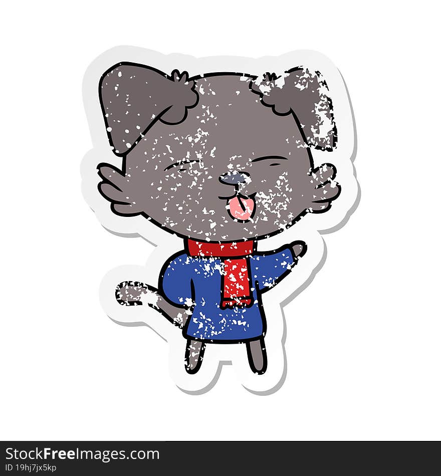 Distressed Sticker Of A Cartoon Dog Sticking Out Tongue