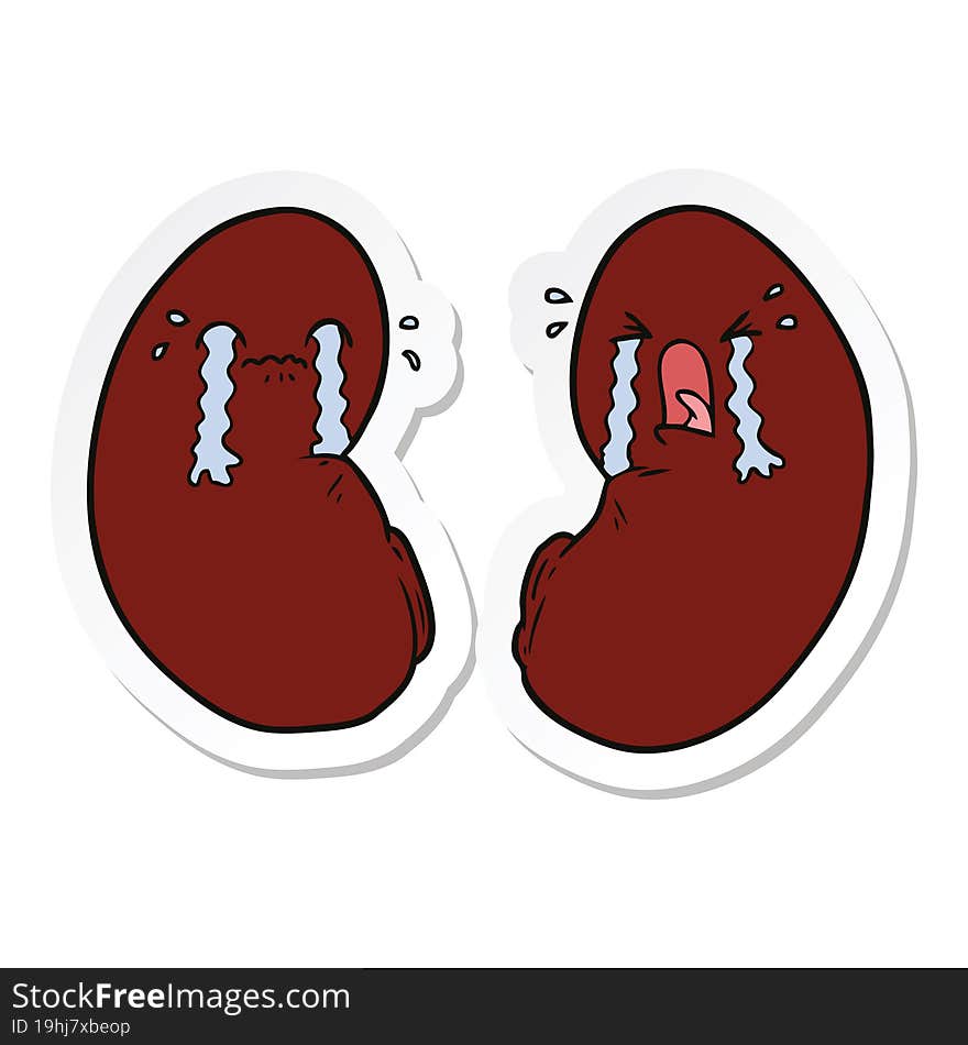 Sticker Of A Cartoon Kidneys Crying