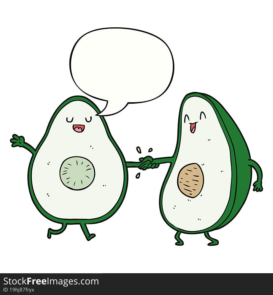 Cartoon Dancing Avocados And Speech Bubble