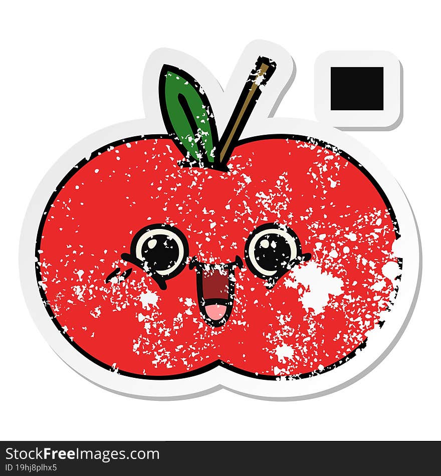 distressed sticker of a cute cartoon red apple