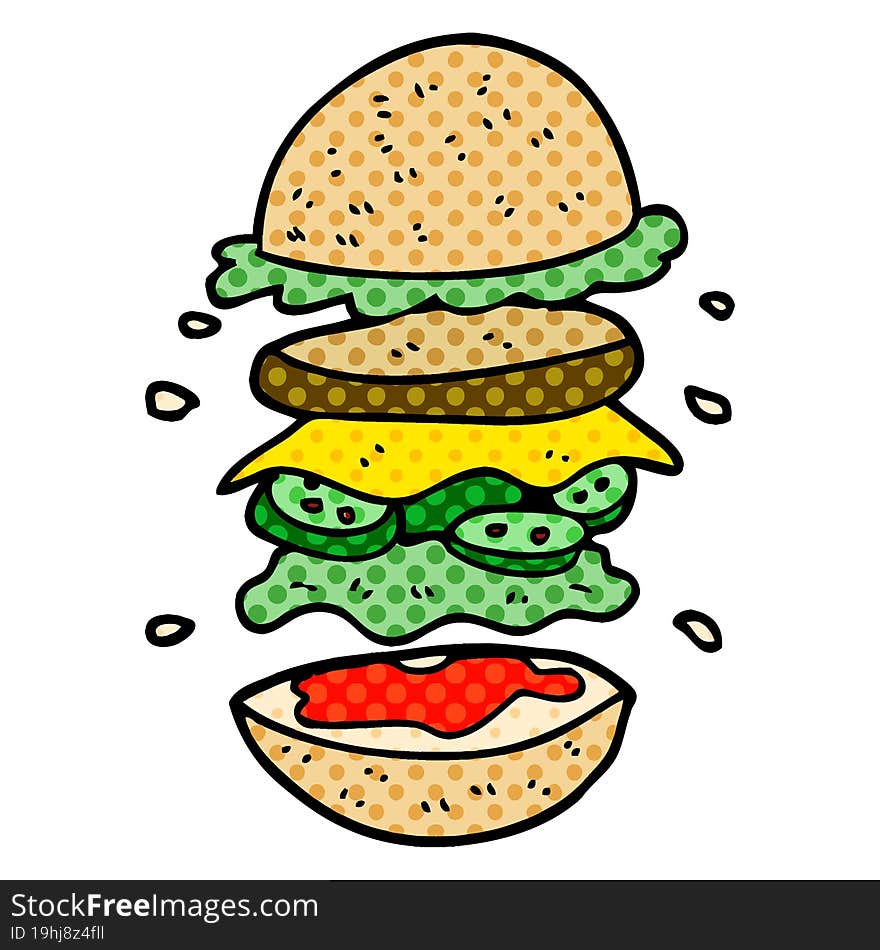 cartoon doodle huge burger