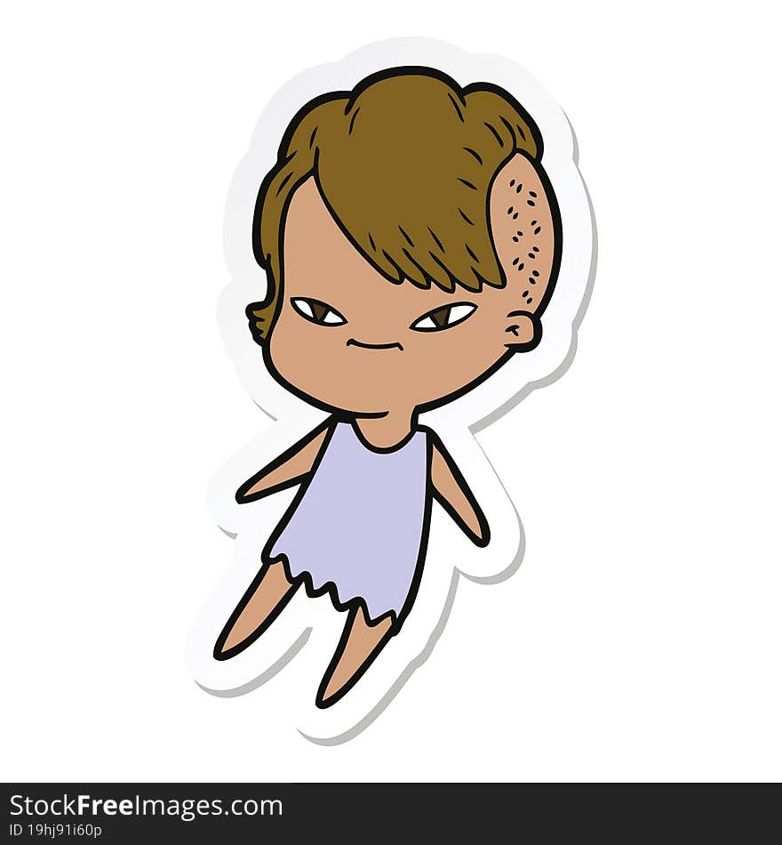 sticker of a cute cartoon girl with hipster haircut