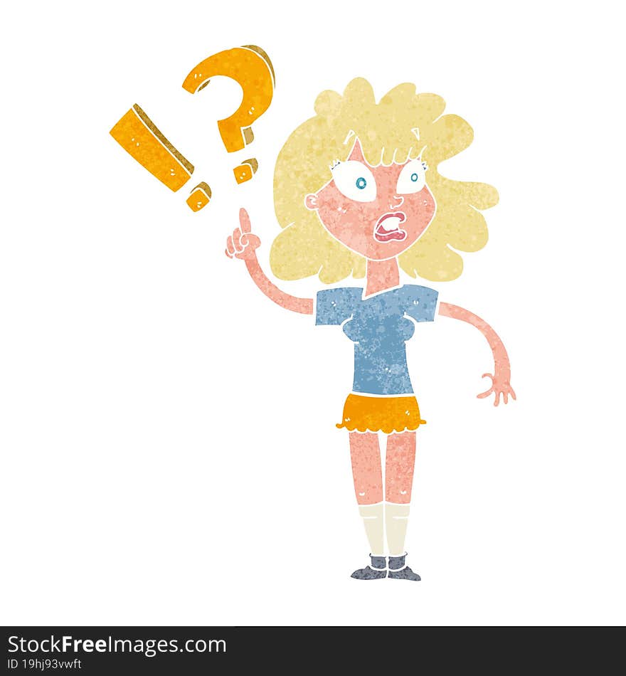 cartoon woman with question