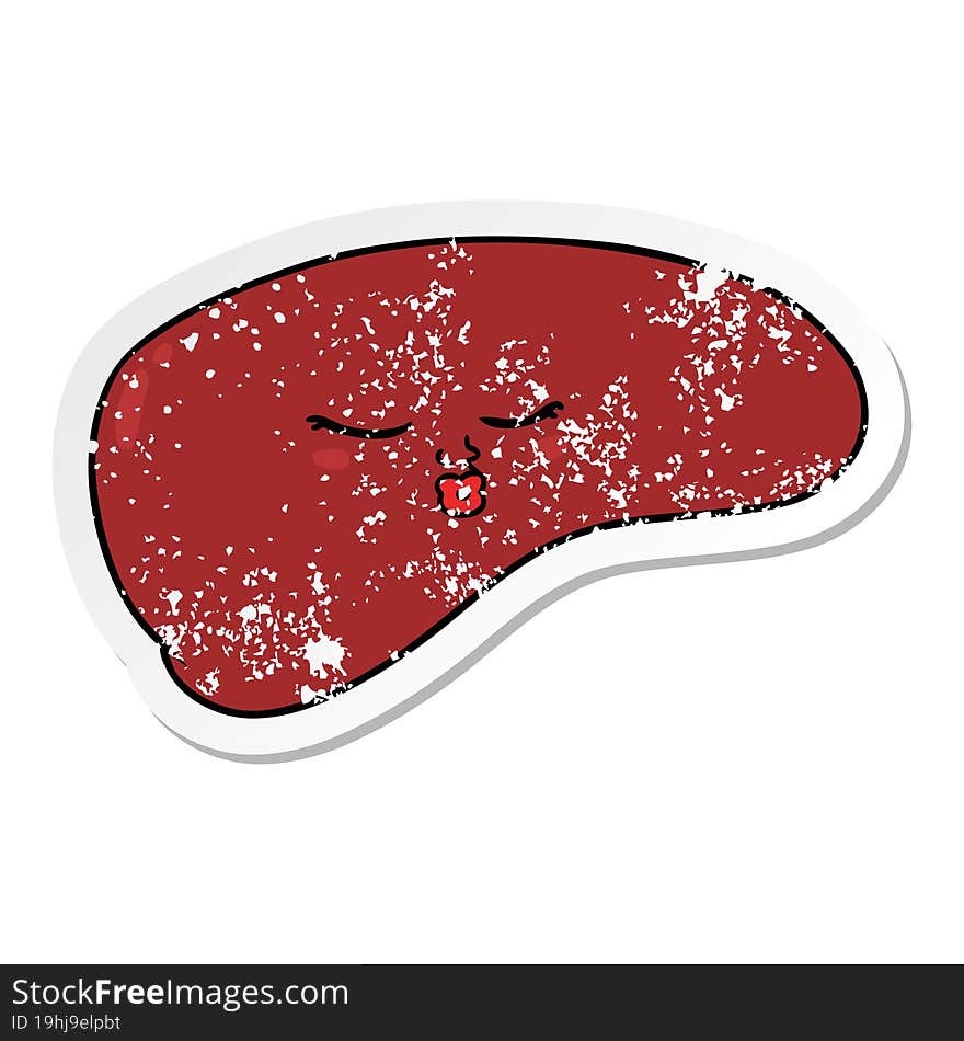 distressed sticker of a cartoon liver