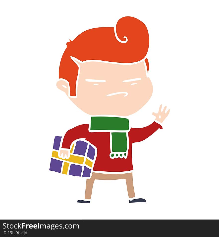 Flat Color Style Cartoon Cool Guy With Fashion Hair Cut